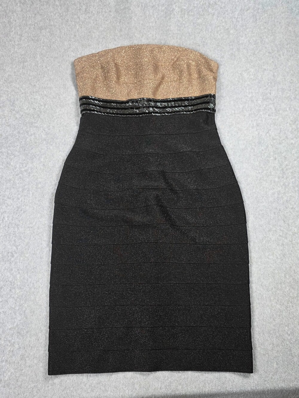 Carmen Marc Valvo Strapless Black Dress with Gold Bodice